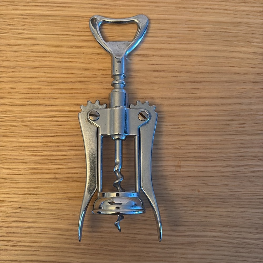 Vintage Chrome Winged Corkscrew Bottle Wine/Beer Bottle Opener, Made in Italy